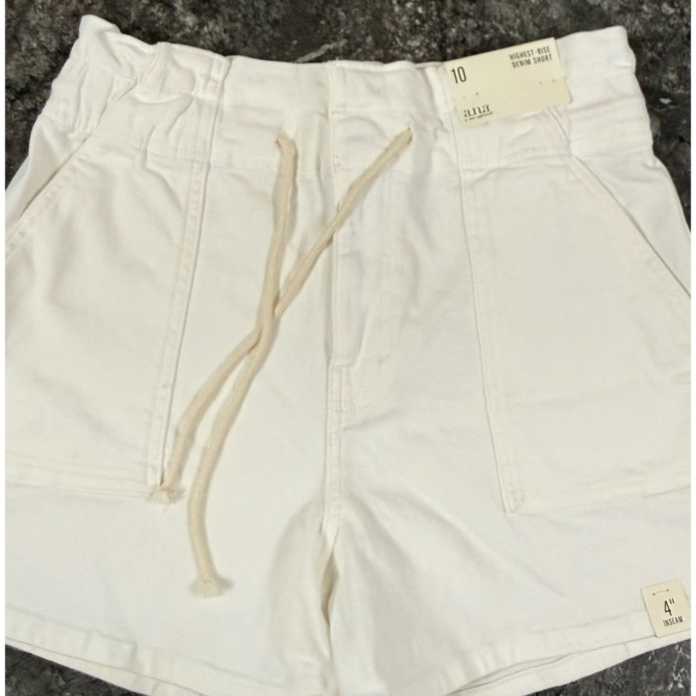 a.n.a Womens Highest Rise Paperbag Denim Shorts Patch Pockets 4" Inseam White 10 - Picture 2 of 13